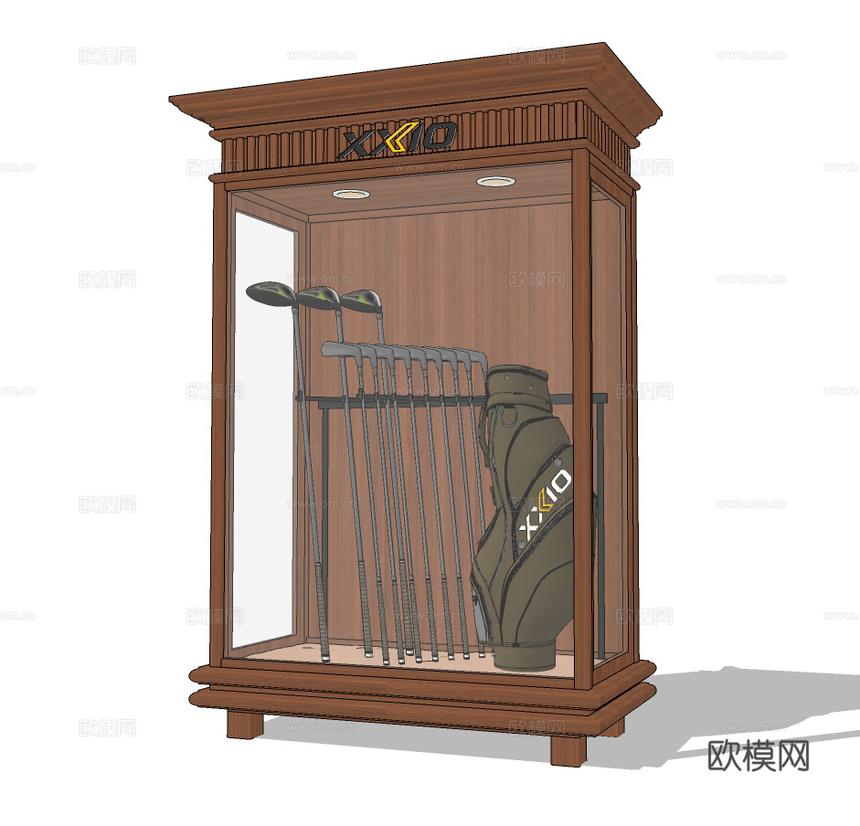 美式高尔夫球袋球棍展示柜货架su模型下载