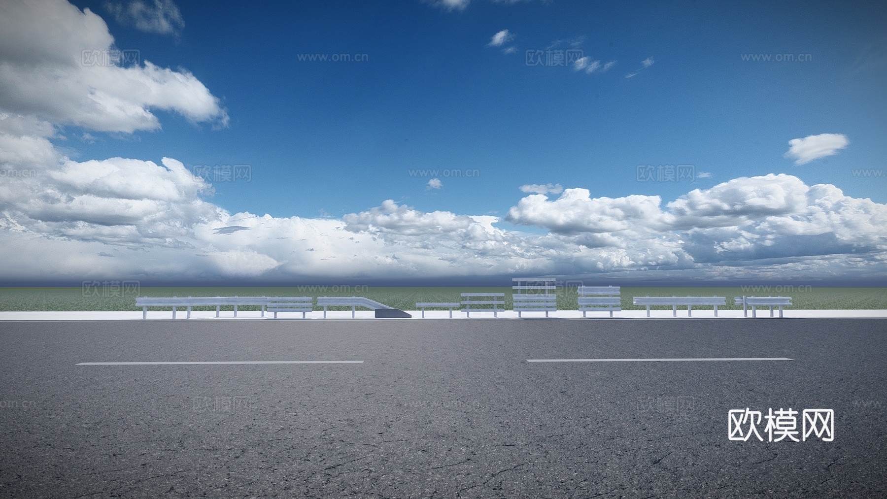 现代道路护栏栏杆su模型下载