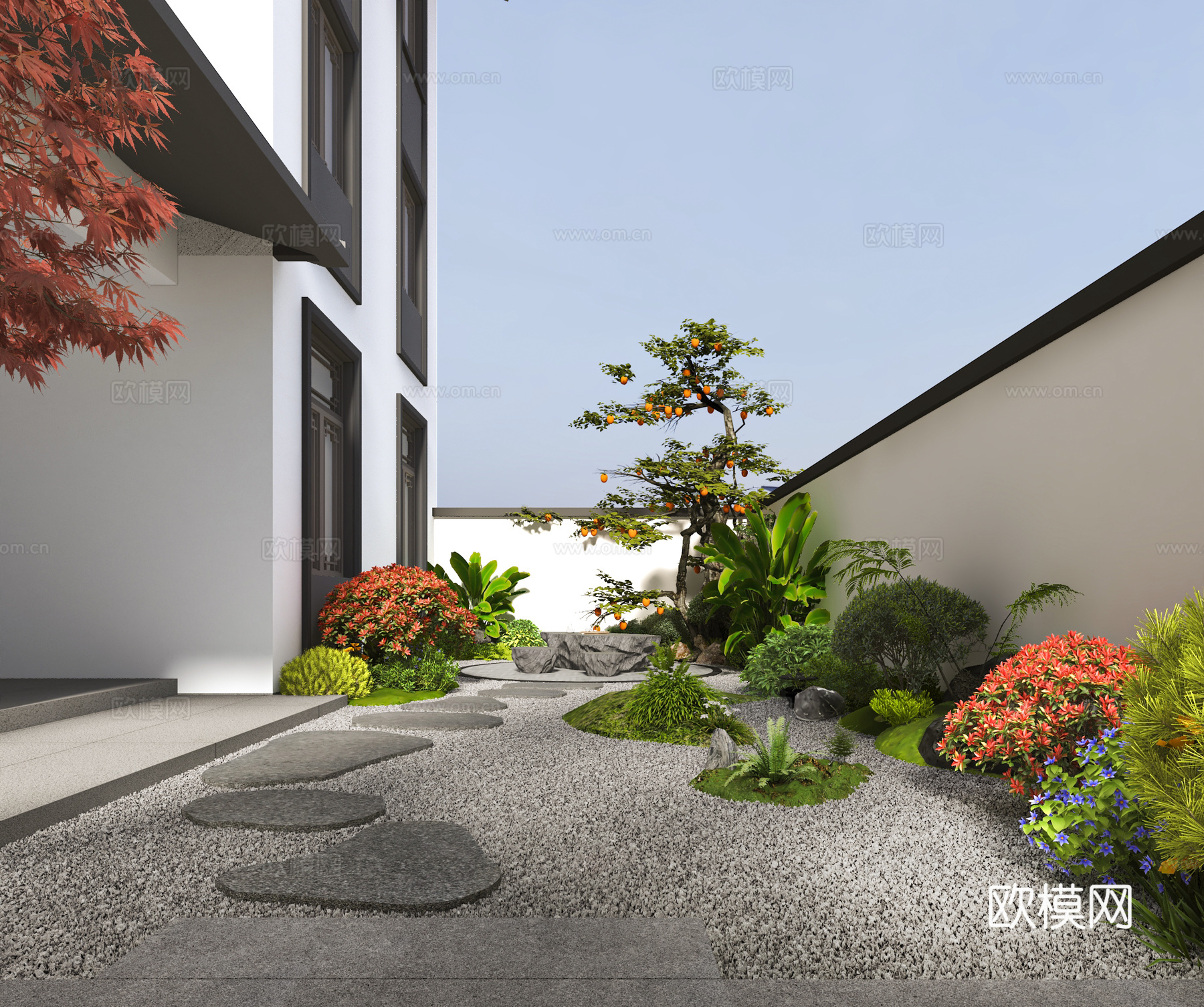 新中式景观庭院花园3d模型
