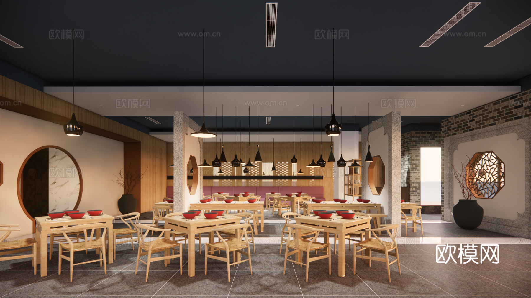 新中式中餐厅su模型下载