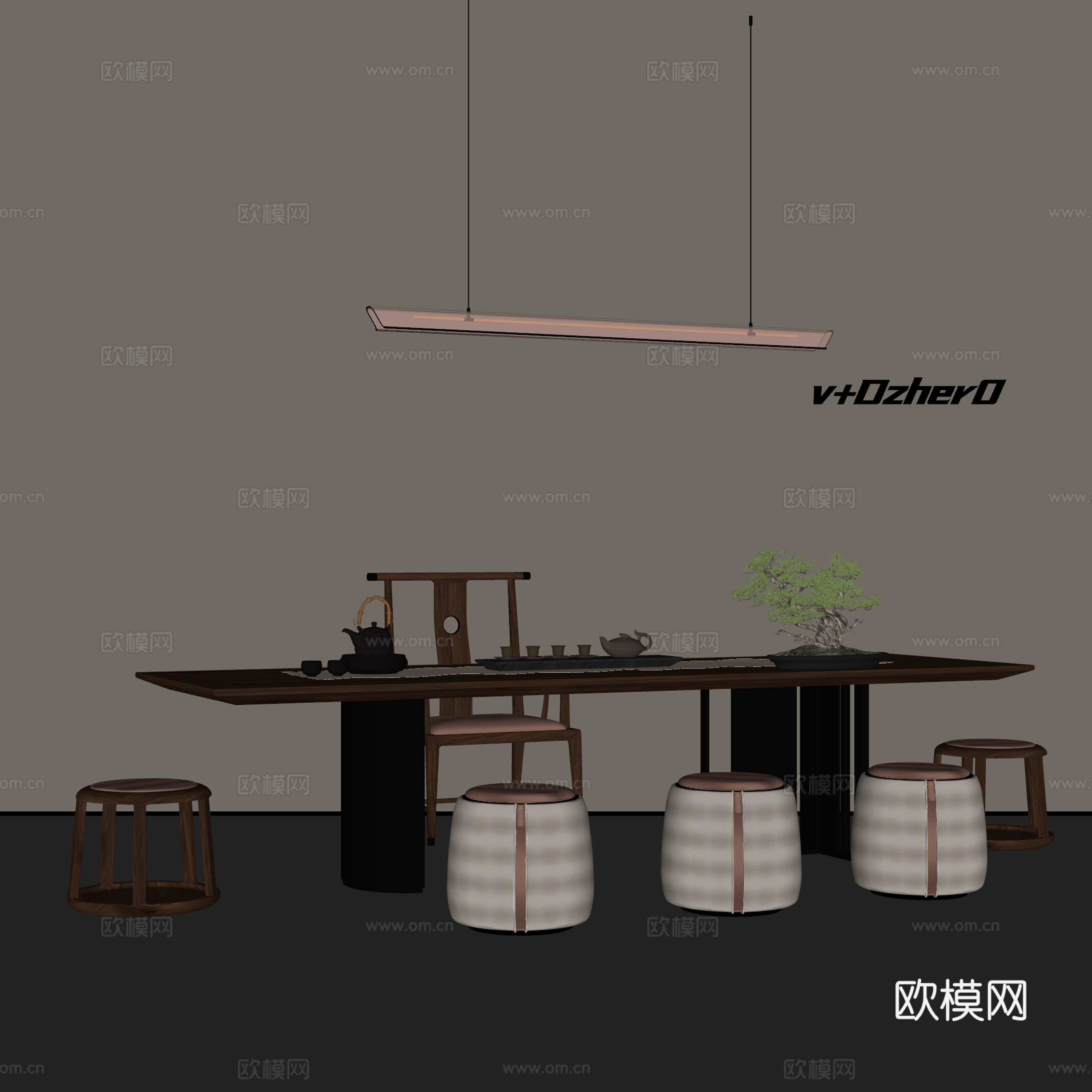 新中式茶桌椅su模型