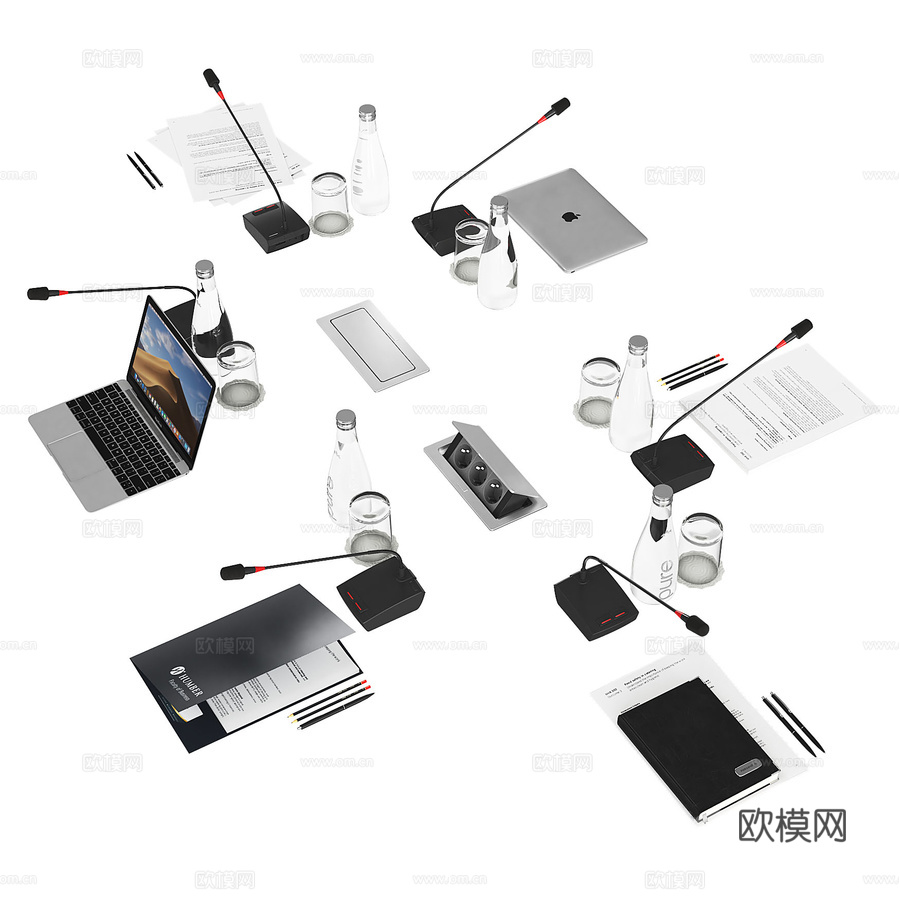 现代会议办公用品su模型下载