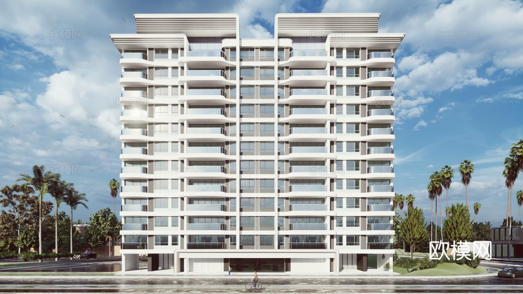 现代高层住宅楼建筑外观su模型下载