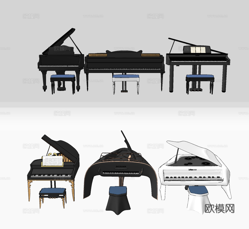 现代钢琴乐器su模型下载