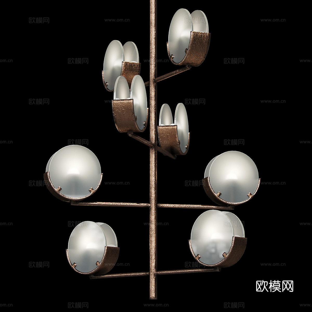 新中式轻奢多头装饰金属吊灯3d模型