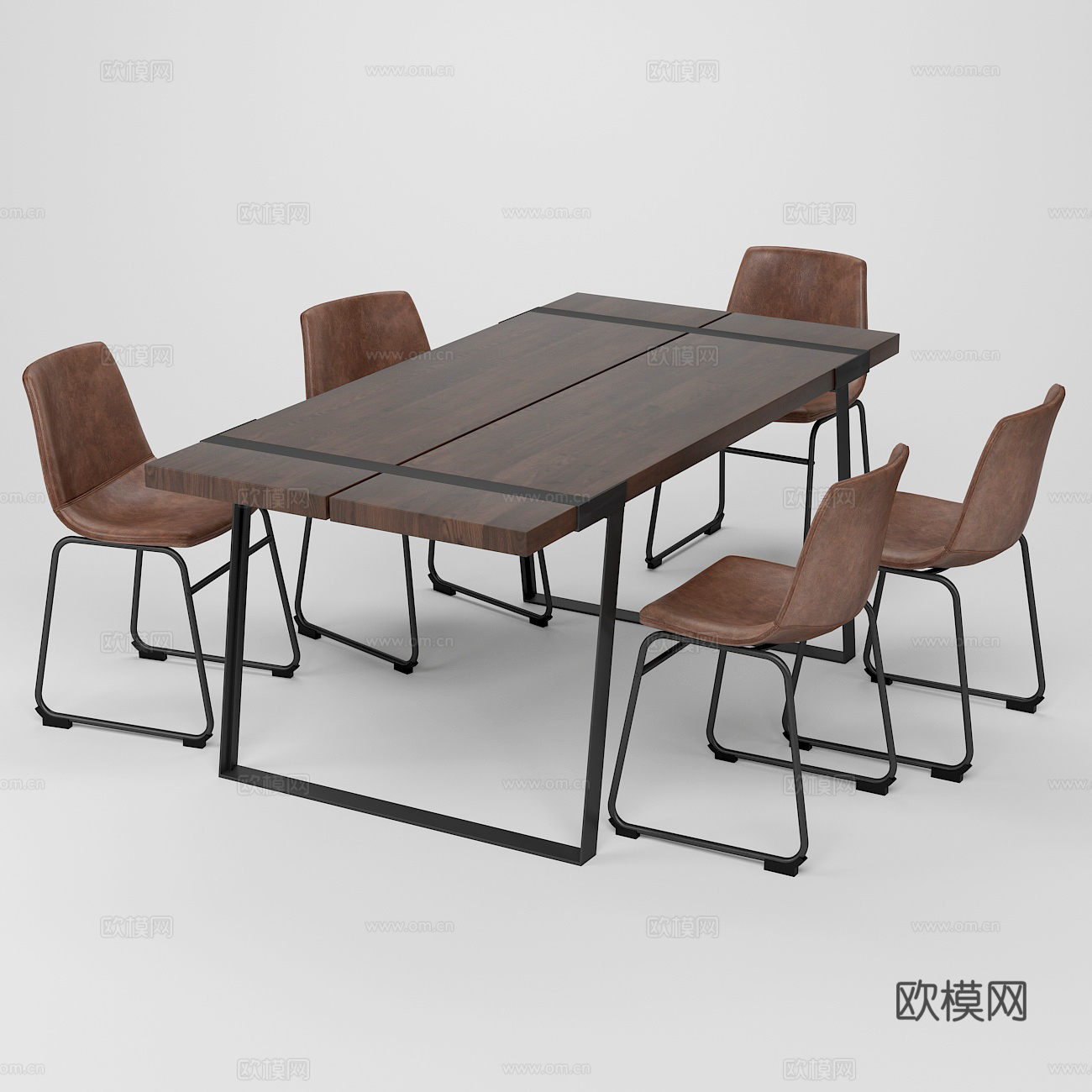 现代意式工业风餐桌椅组合3d模型