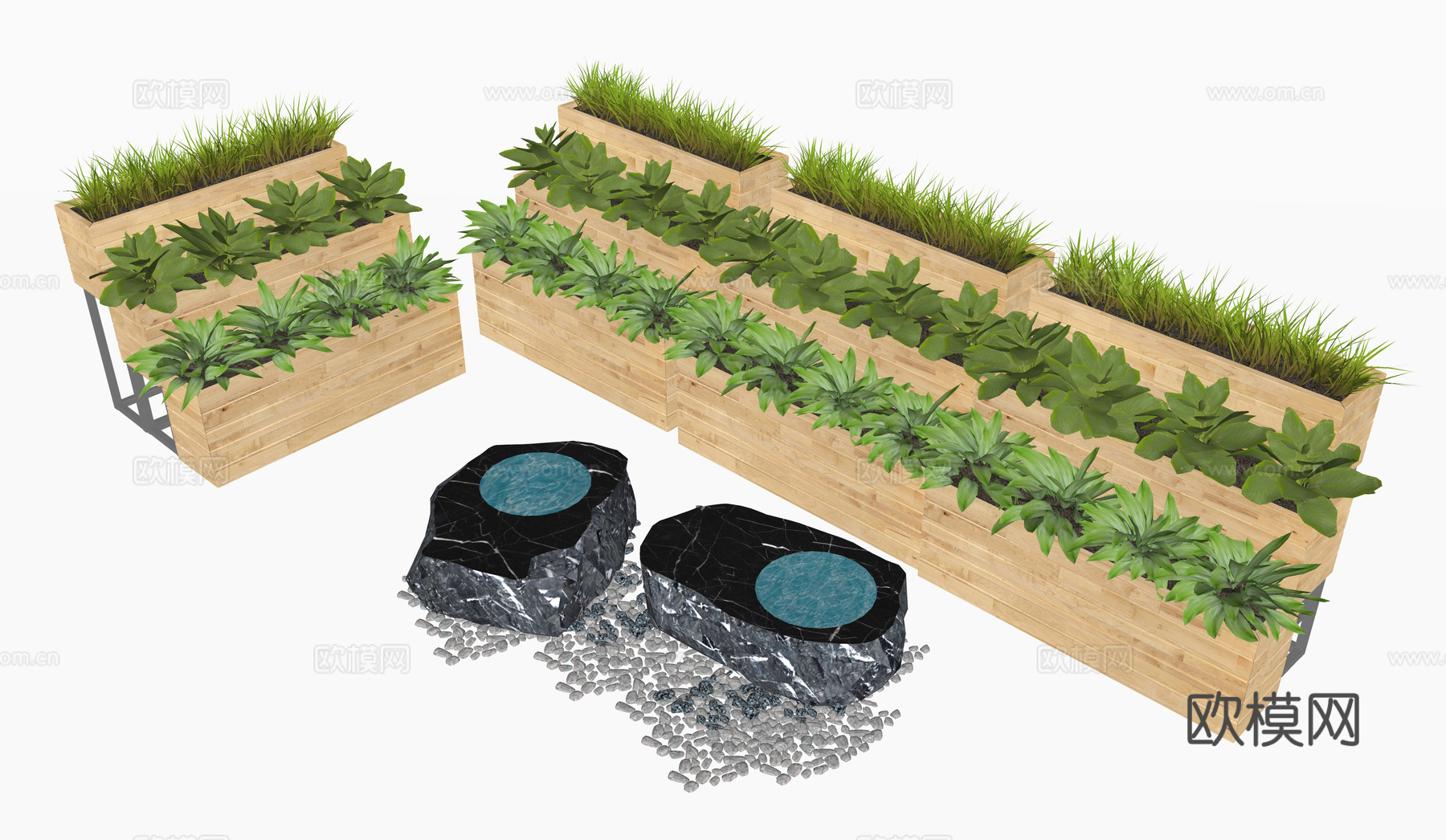 现代花箱植物盆栽su模型下载