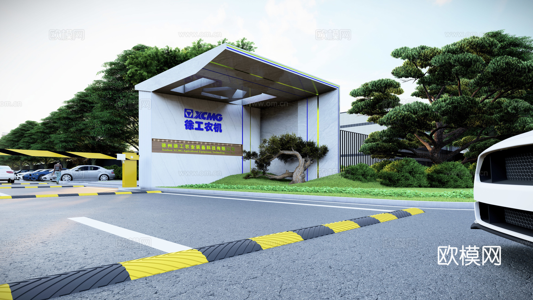 现代工厂园区大门入口su模型下载