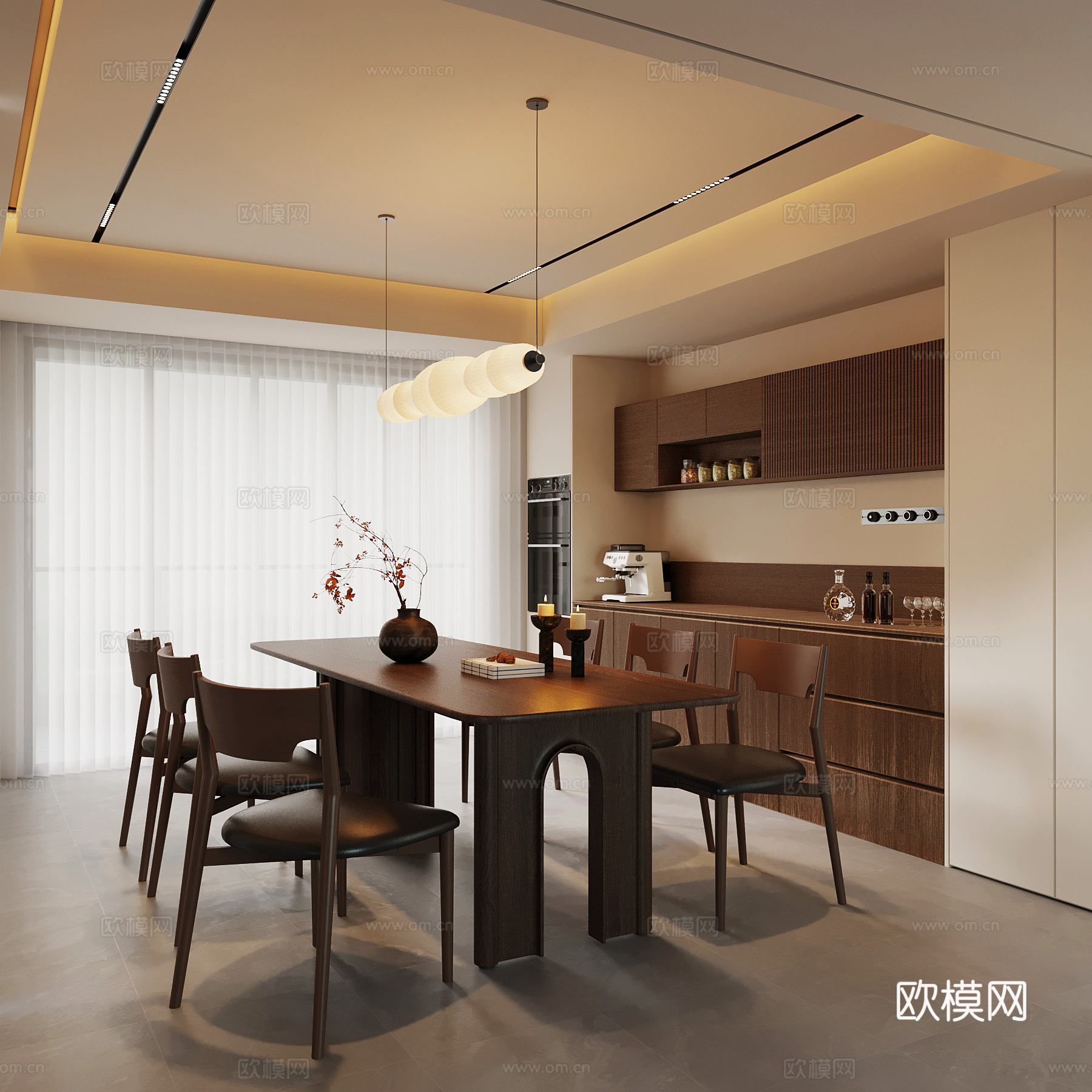08现代中古风餐厅 酒柜 餐桌椅3d模型