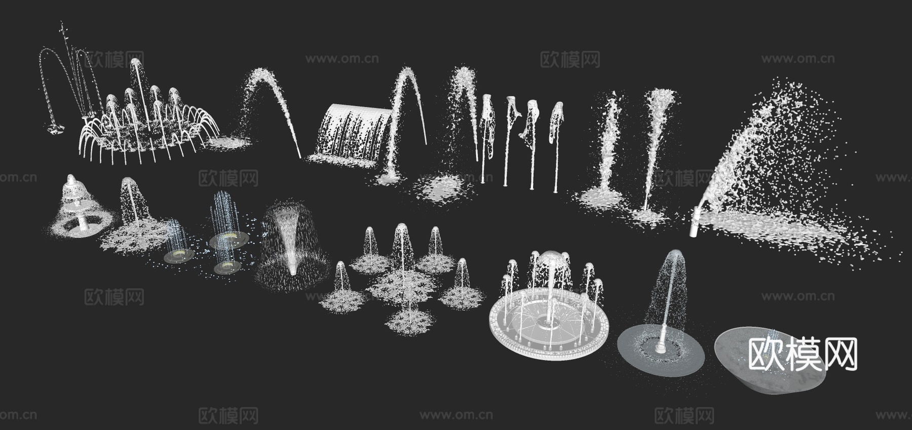 现代喷泉水景小品su模型下载