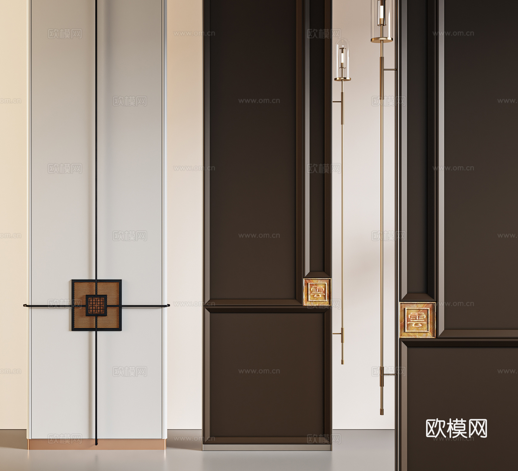 新中式轻奢屏风隔断su模型