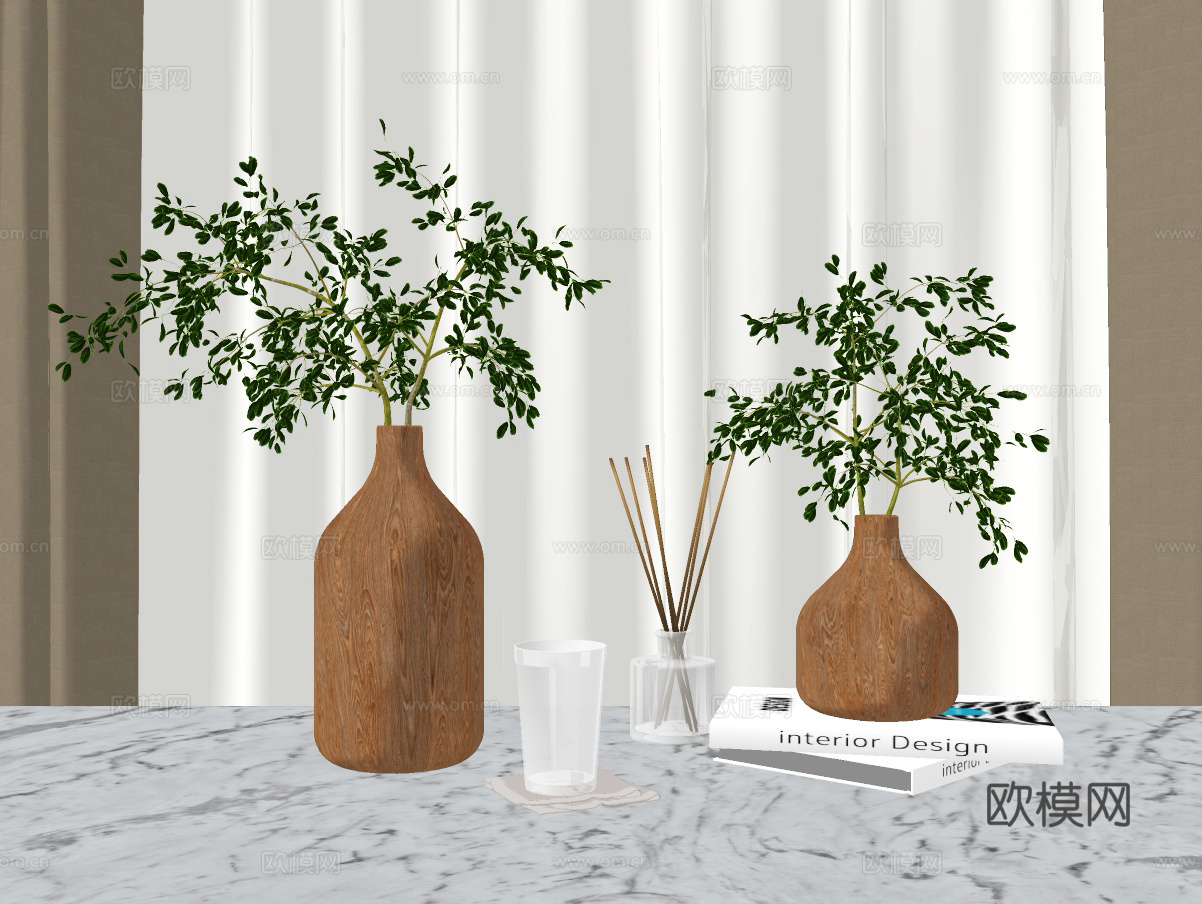 现代树枝花瓶插花花艺su模型下载