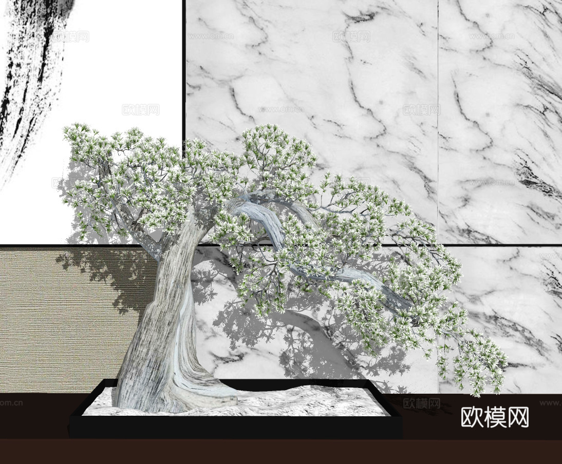现代松树盆景摆件su模型下载