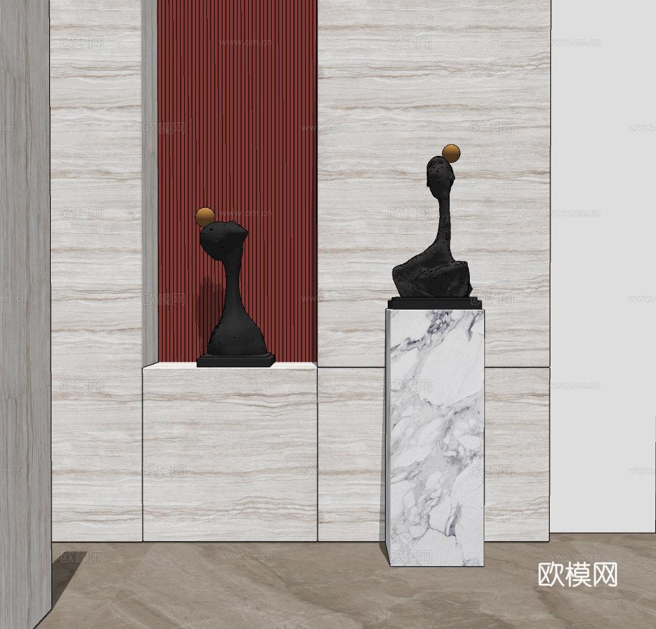 现代抽象人物雕塑摆件su模型下载