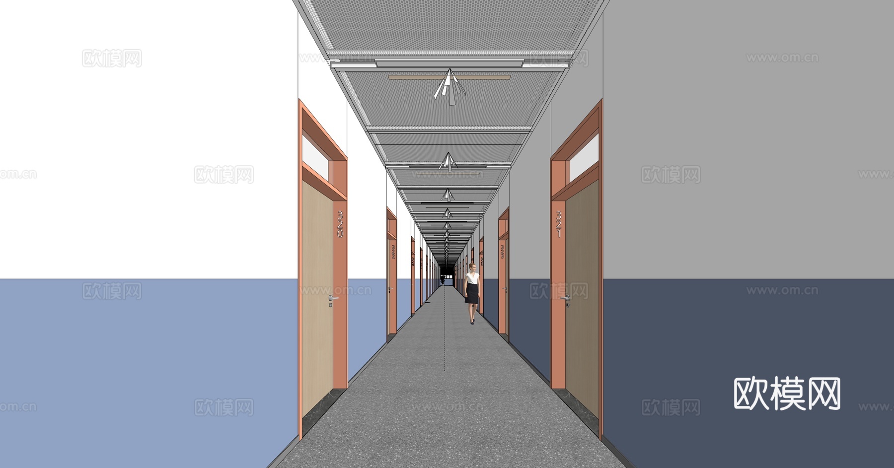 现代公寓宿舍走廊su模型下载