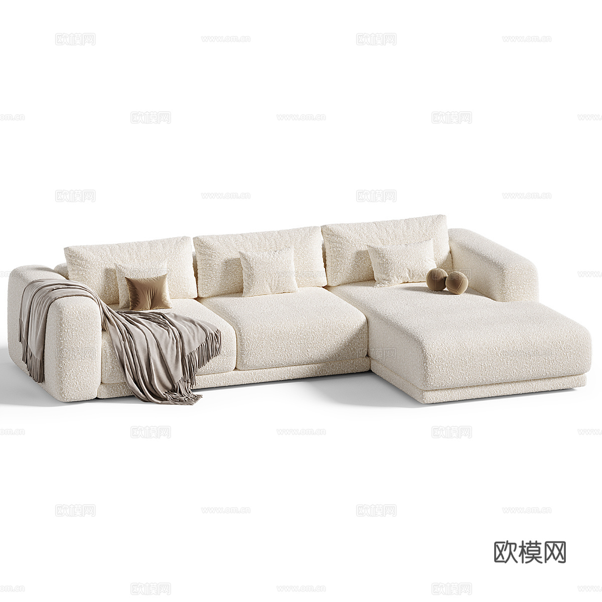 现代意式布艺组合转角沙发3d模型