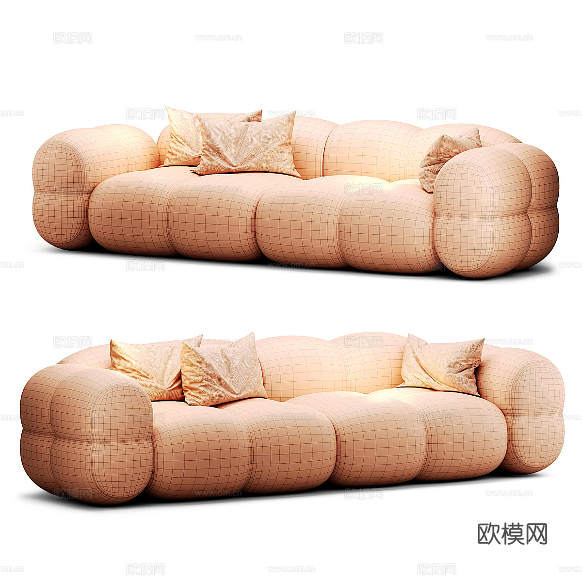 现代意式奶油风云朵布艺休闲沙发3d模型