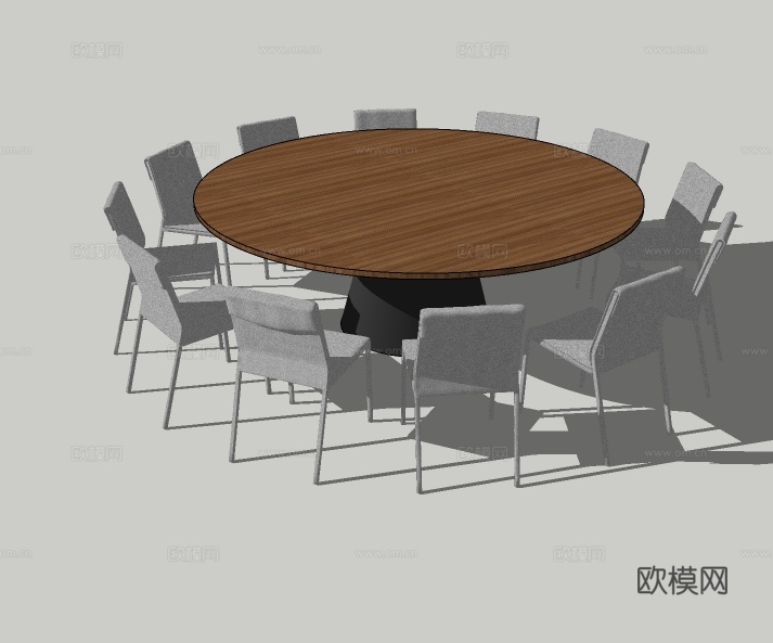 现代圆形餐桌椅su模型下载