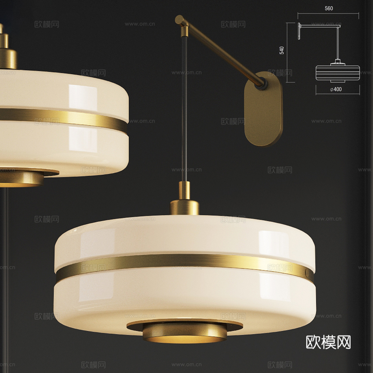 新中式轻奢金属玻璃吊线壁灯3d模型