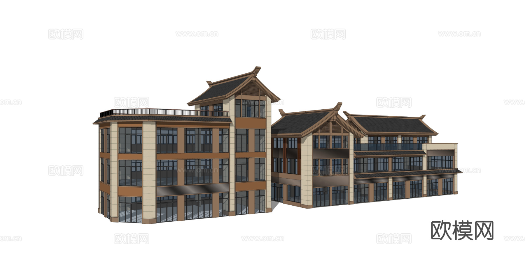新中式商业建筑外观su模型下载
