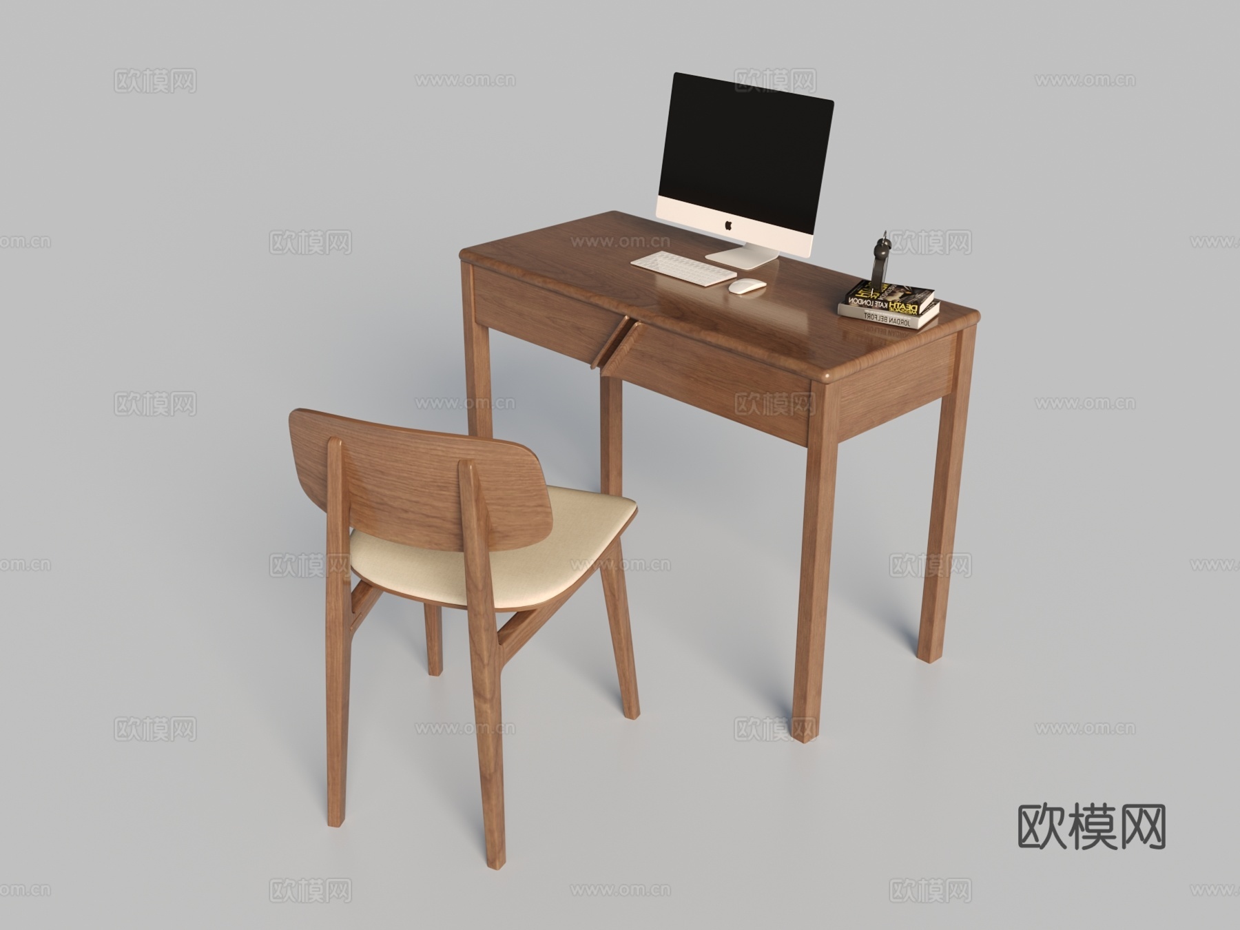 现代书桌 椅子 电脑 摆件3d模型