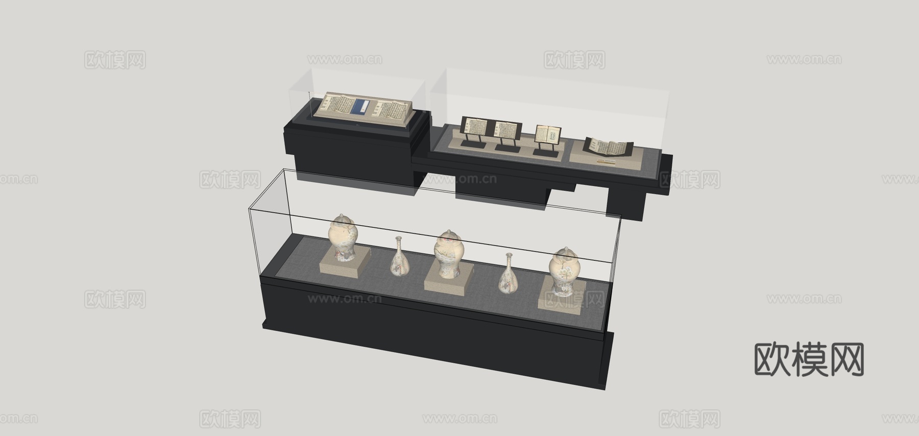 现代博物馆展柜 文物展台su模型下载