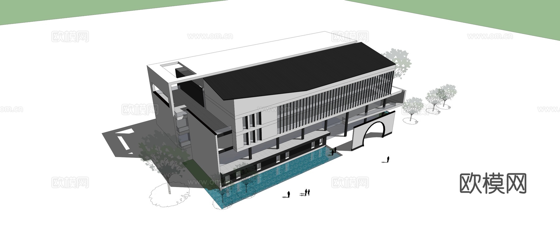 新中式商业楼建筑外观su模型下载