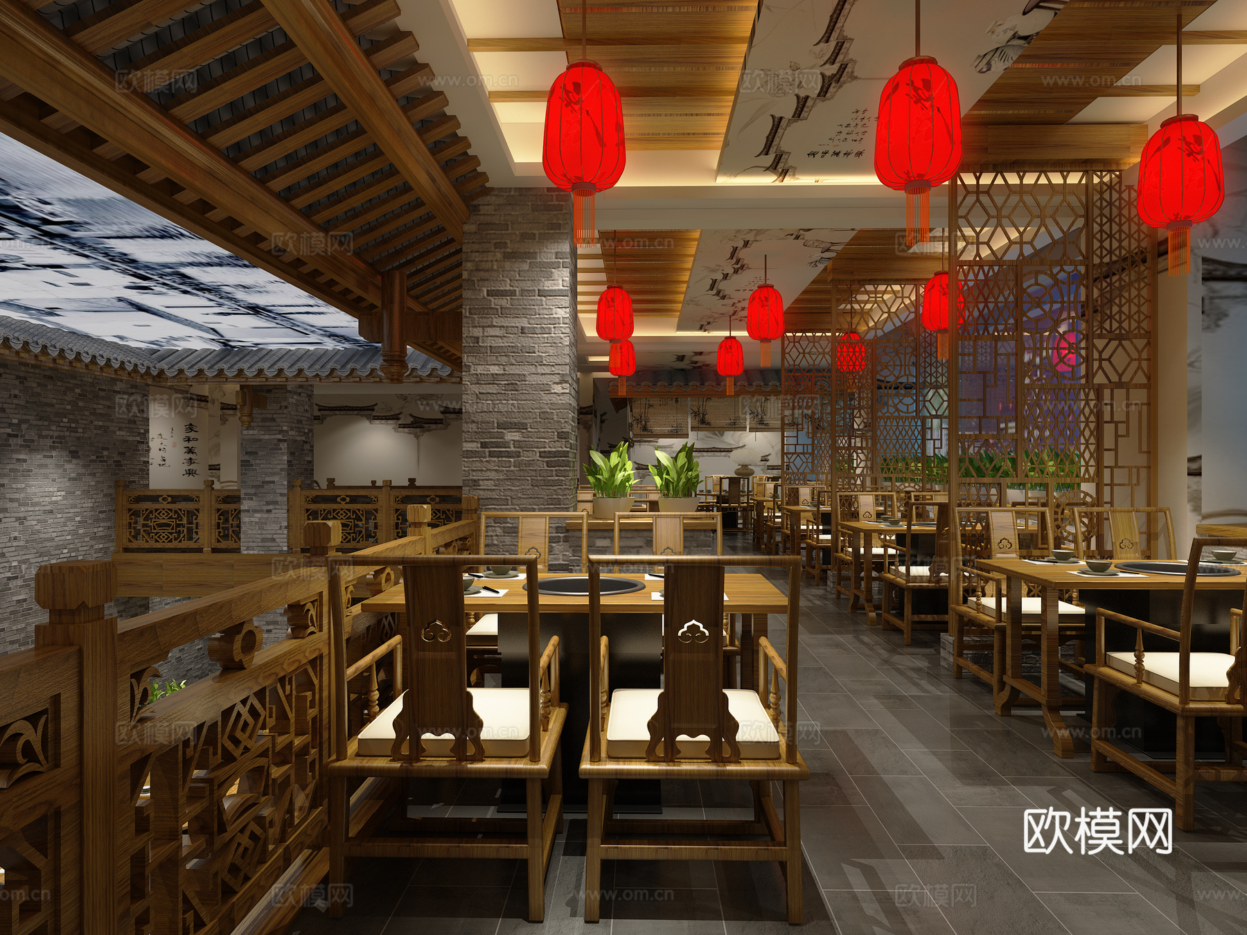 新中式乡村火锅店3d模型