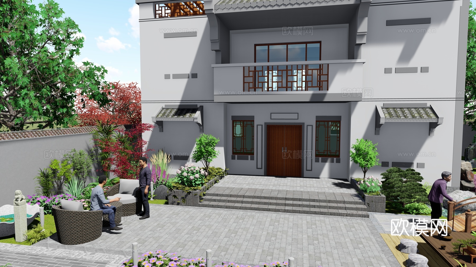 现代庭院 花园su模型下载