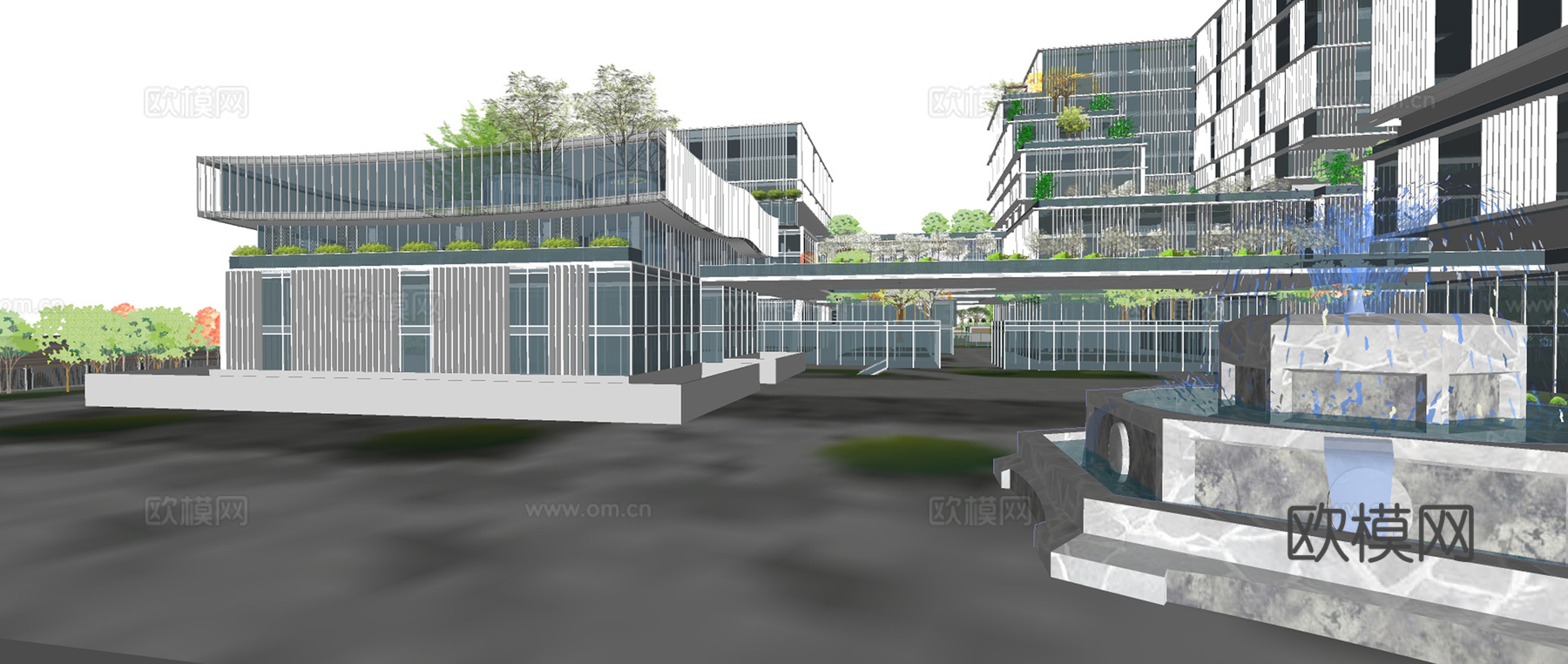 现代工业园建筑外观su模型下载