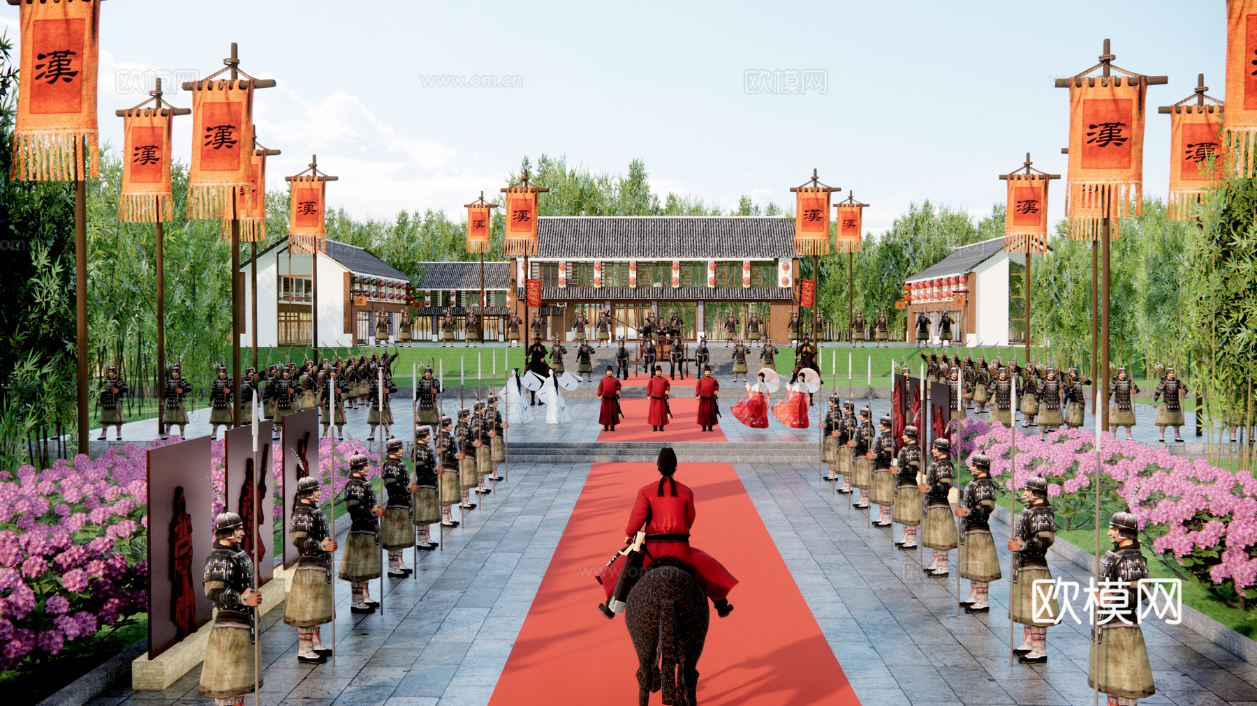 新中式入关仪式广场 出征送行 状元回府 祭祀仪式 古代战场 凯旋迎接su模型下载