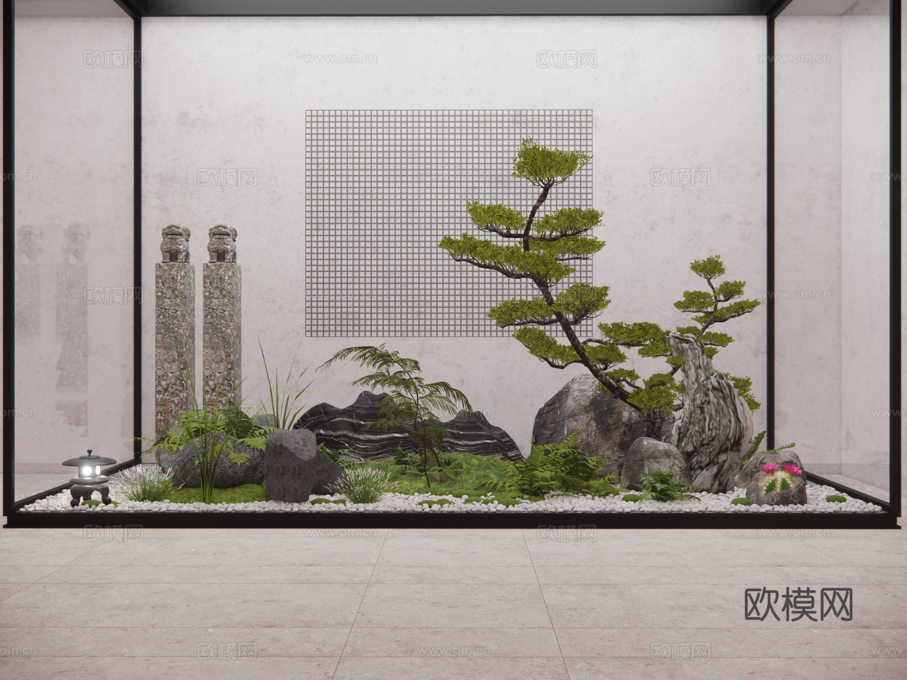 新中式庭院小品 景观小品su模型下载