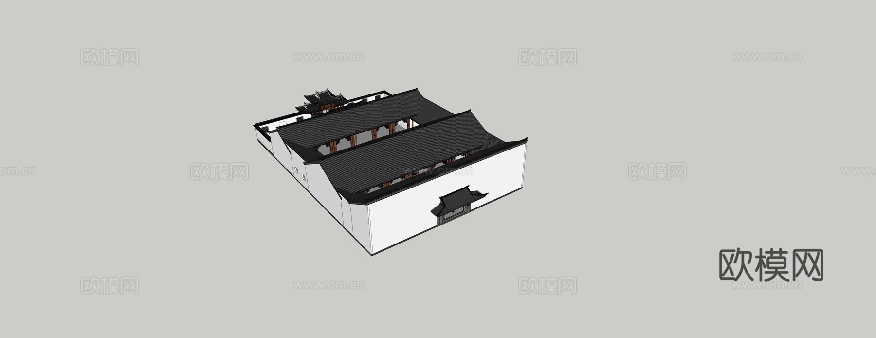 中式古建祠堂建筑外观su模型下载