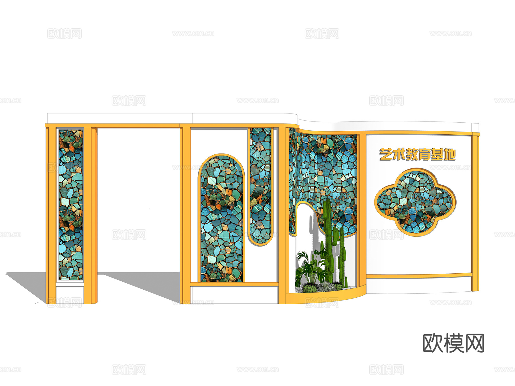 现代简约 网红打卡 入口大门 景墙 围墙su模型下载