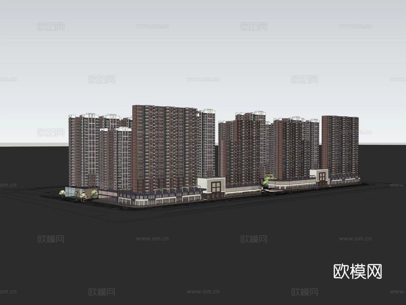 现代住宅楼建筑外观su模型下载