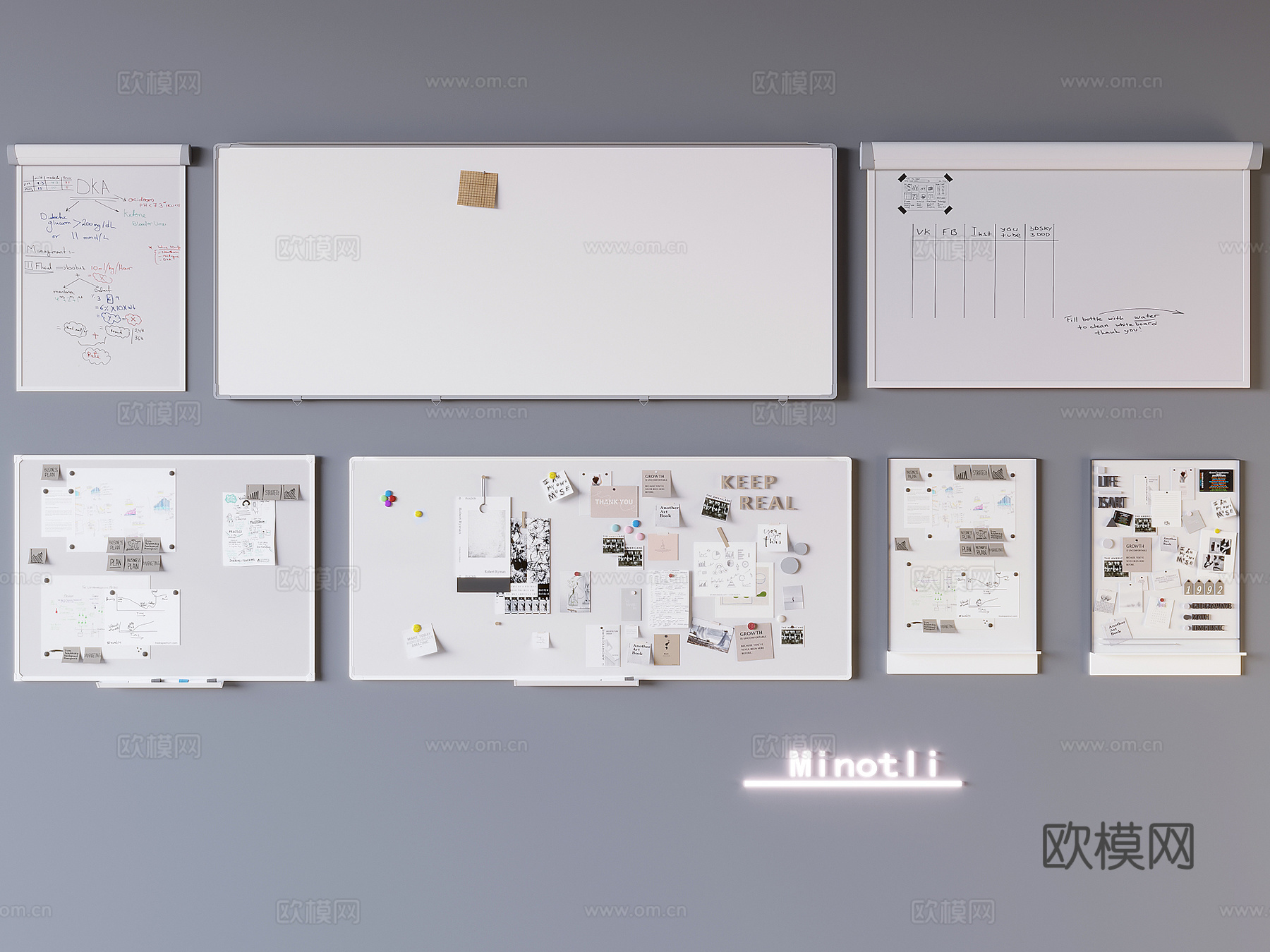 办公白板留言板 展示板移动白板 磁吸写字板便签 会议白板3d模型