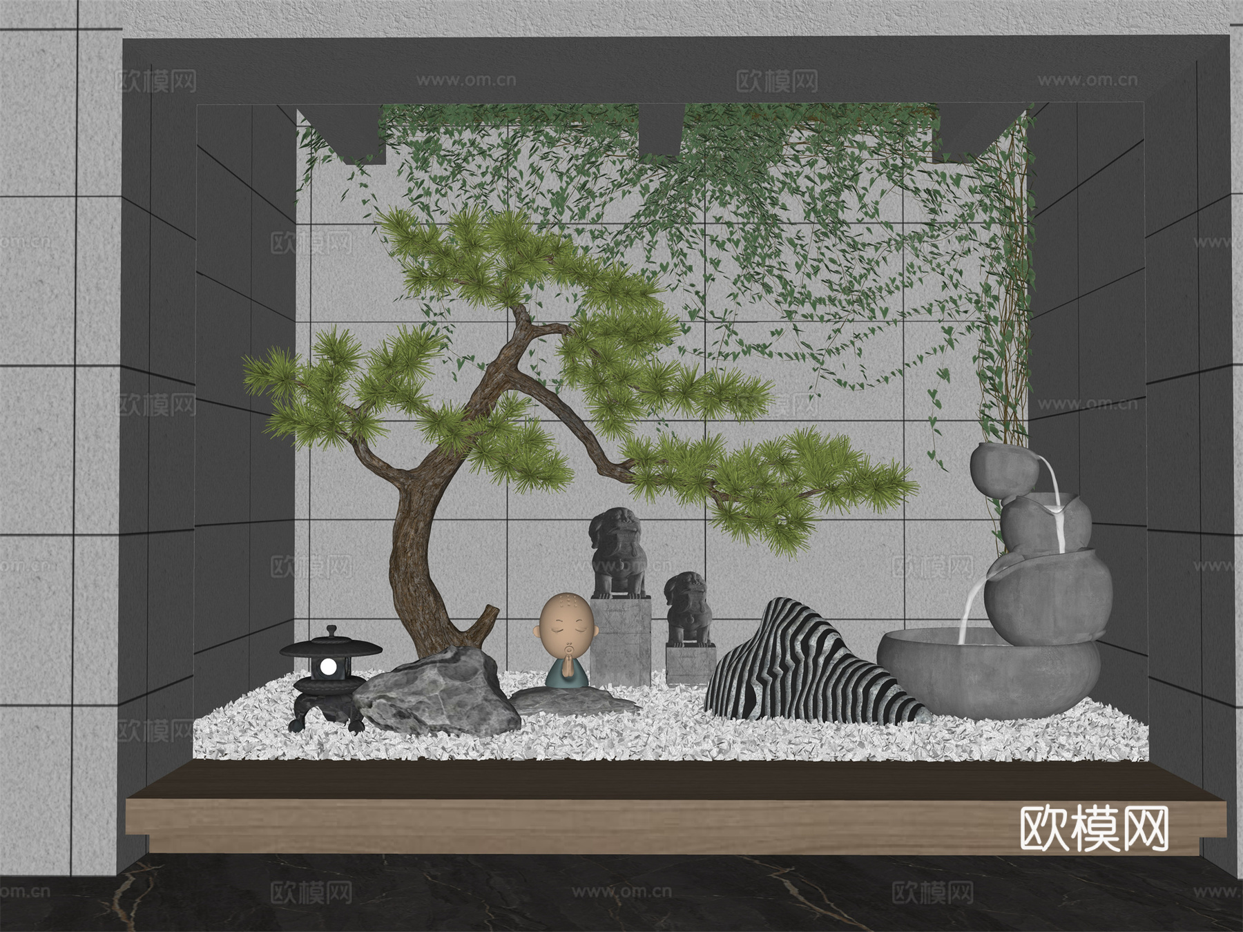 新中式庭院小品 景观小品su模型下载