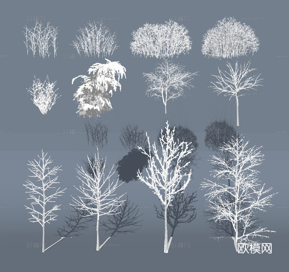 现代雪景树景观树su模型下载
