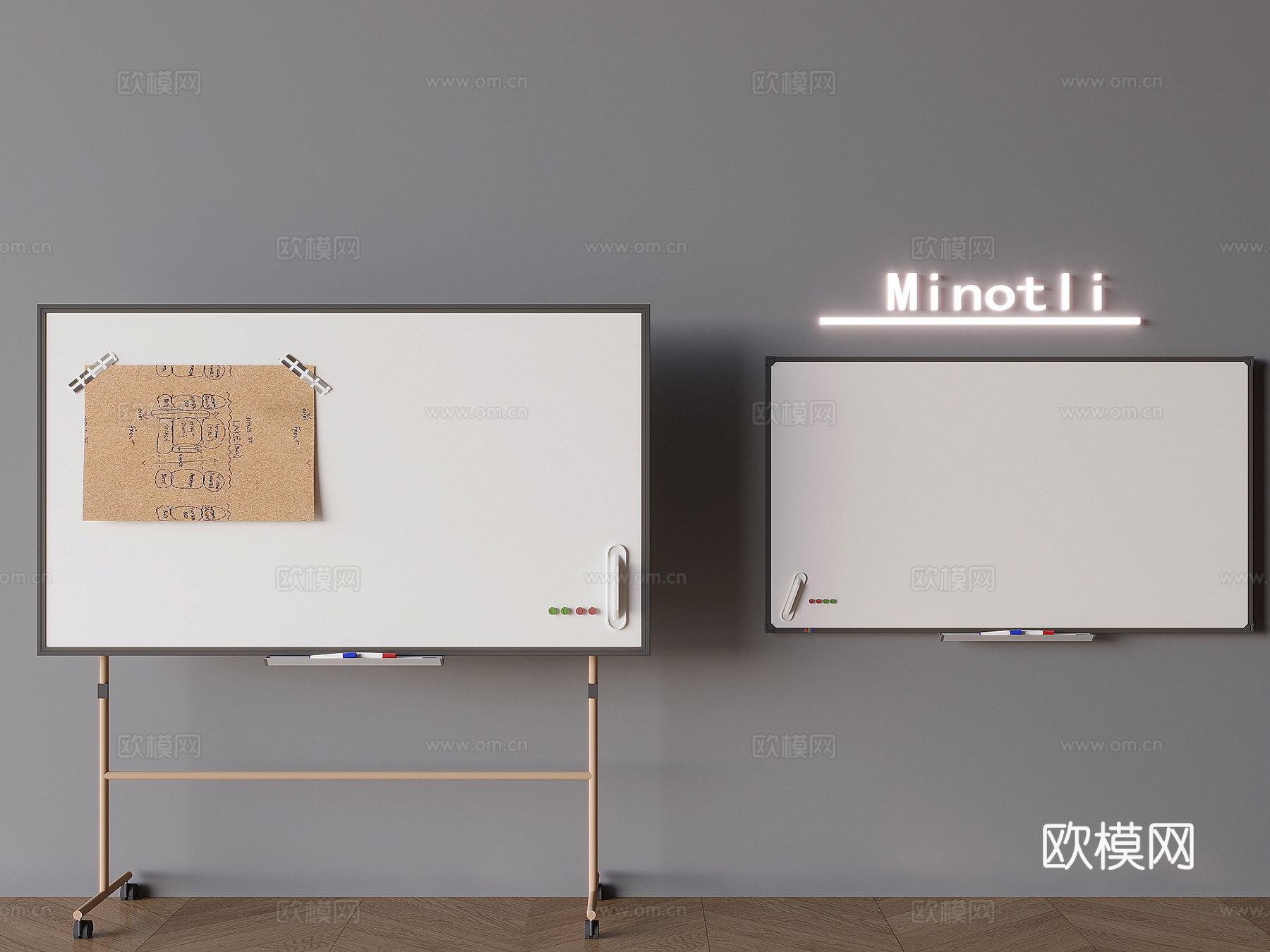 办公白板留言板 展示板移动白板 磁吸写字板便签 会议白板3d模型