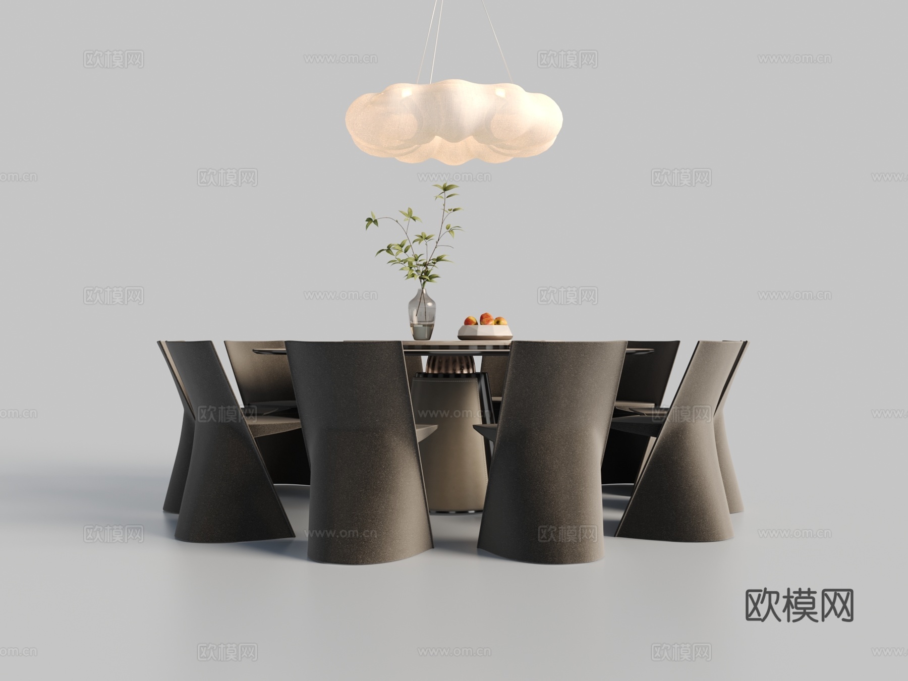 现代餐桌椅组合 云朵吊灯 摆件 单椅 圆桌3d模型
