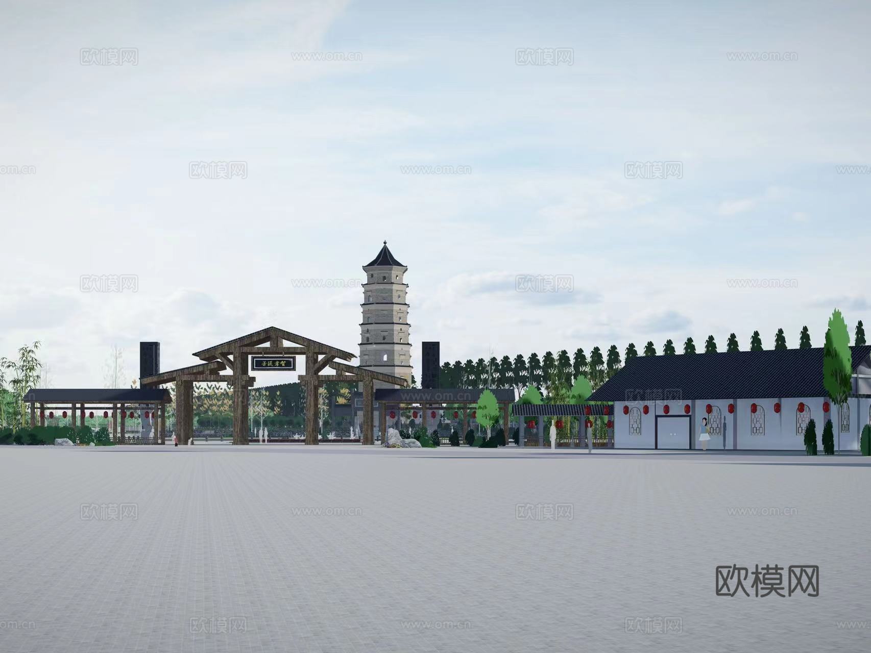现代公园广场su模型下载