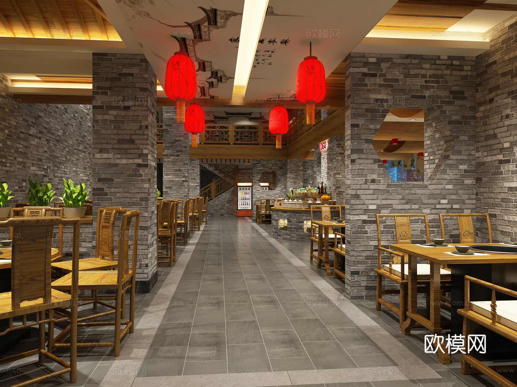 新中式乡村火锅店3d模型