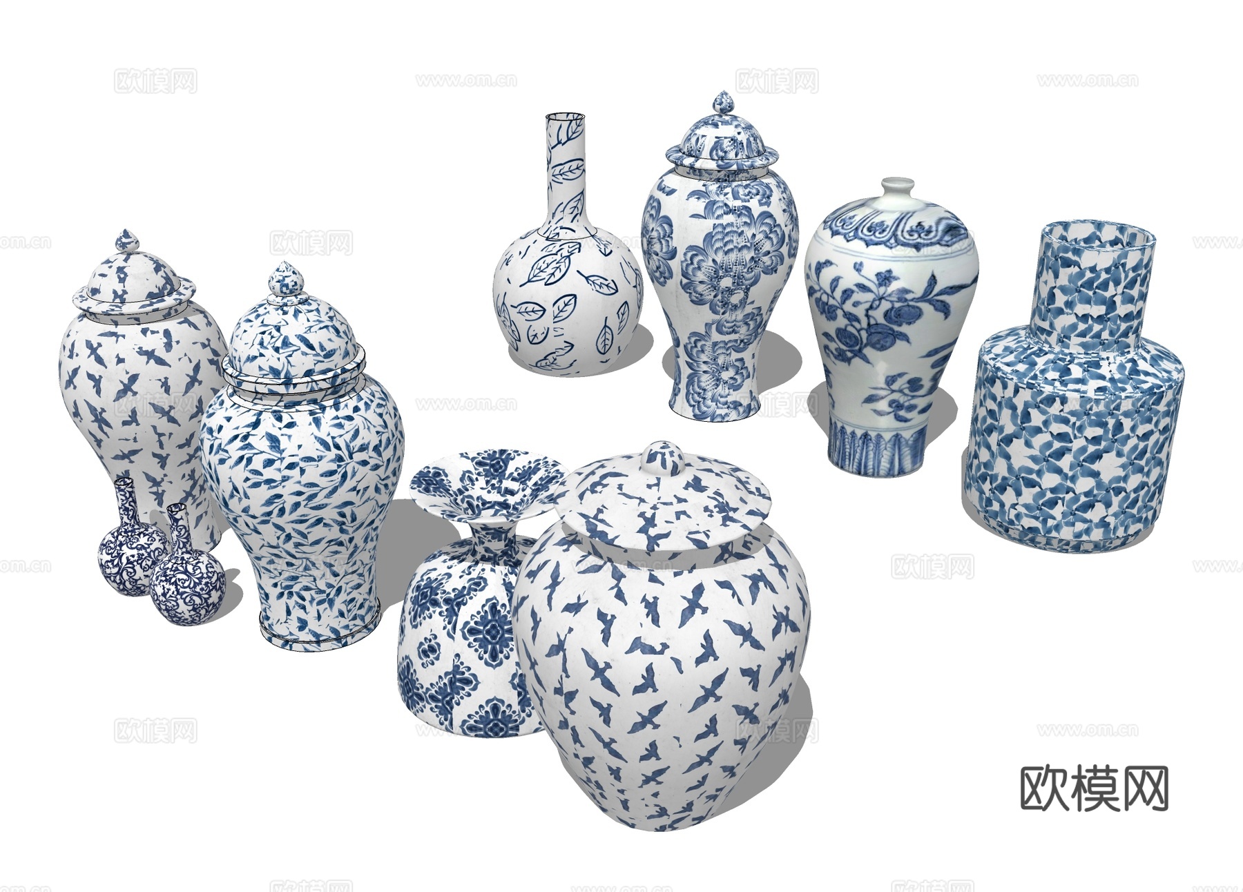 中式瓷器 青花瓷 花瓶su模型下载