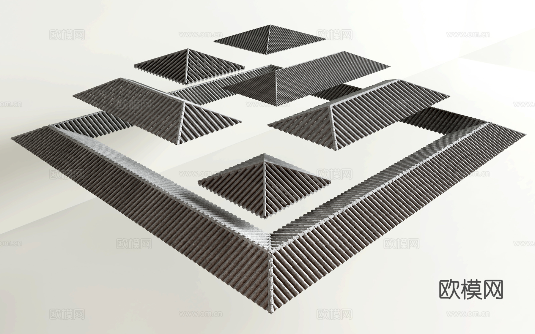 中式屋檐瓦顶3d模型