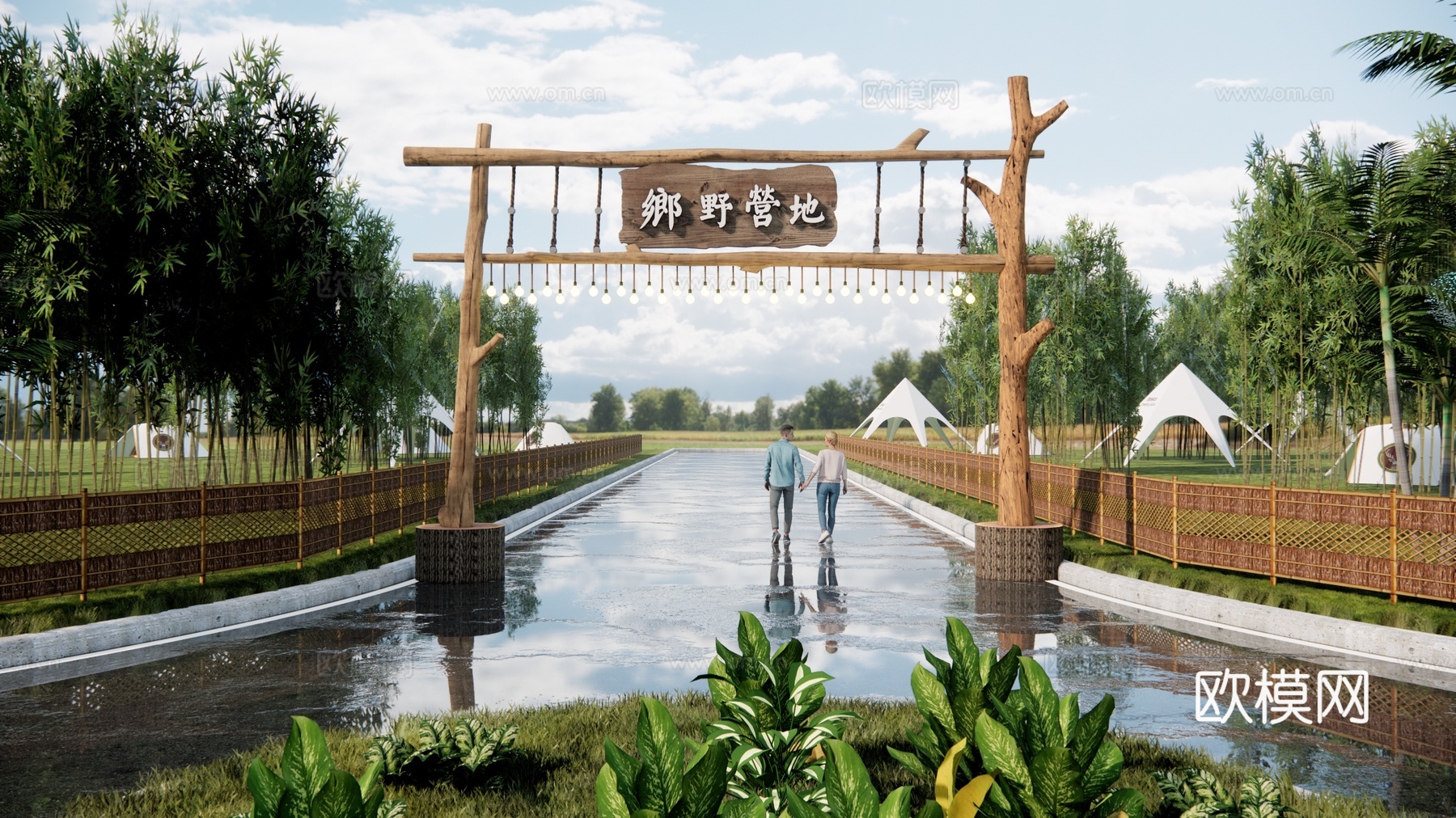 现代营地入口大门su模型下载