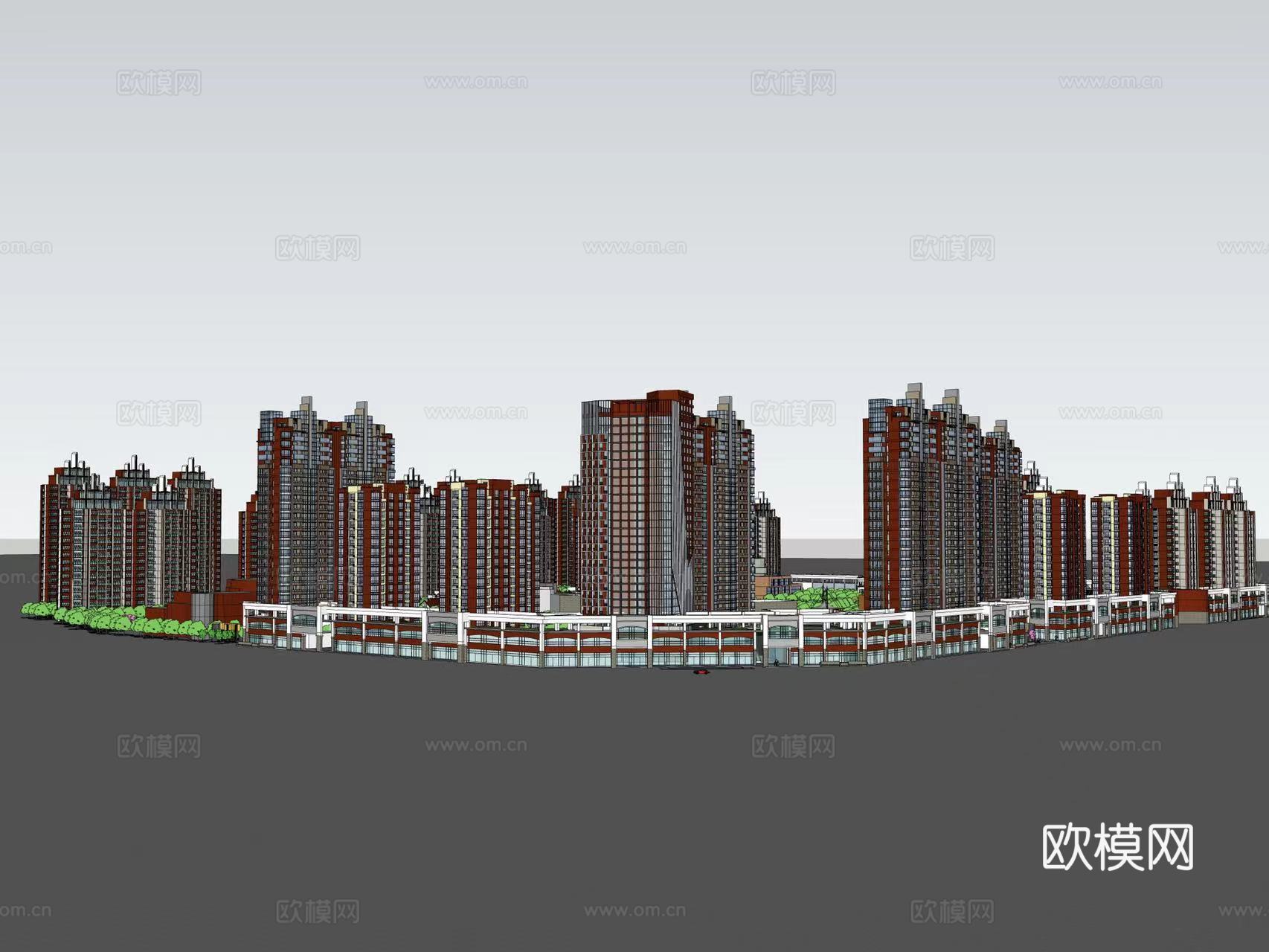 现代住宅楼建筑外观su模型下载