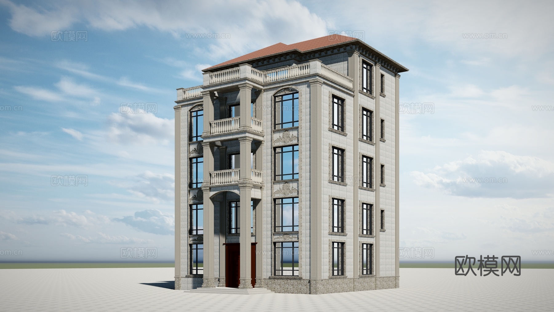 欧式独栋别墅建筑外观su模型下载