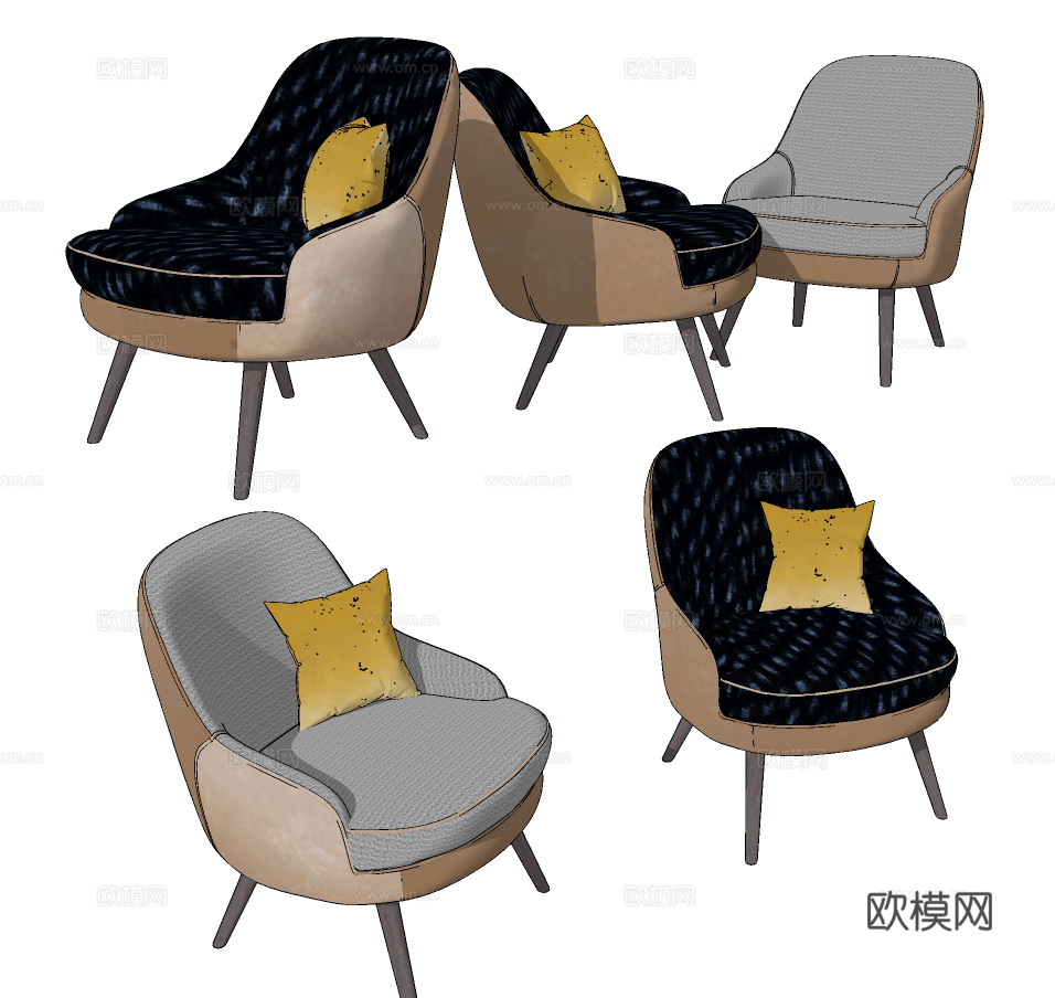 现代扶手椅休闲椅su模型下载