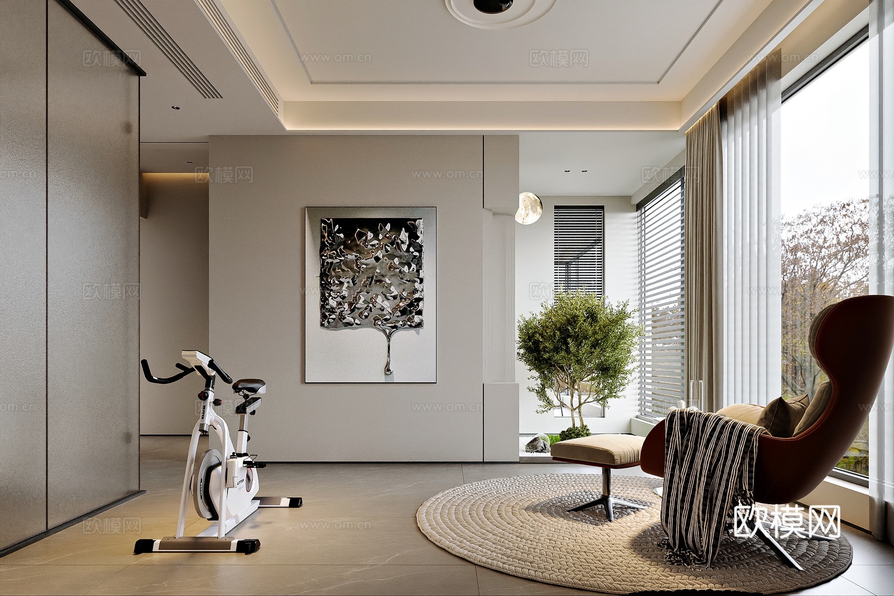 现代风格家居休闲娱乐室 健身区3d模型下载（渲染图1）