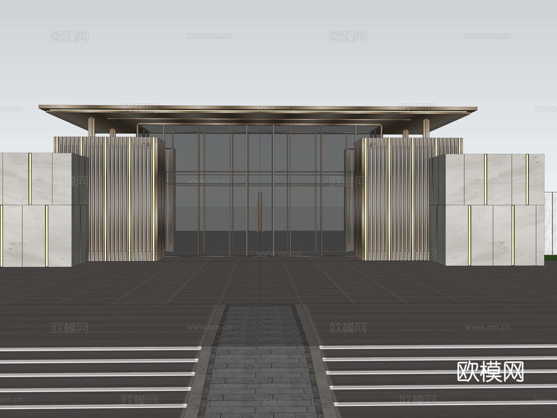 新中式大门 门头su模型下载